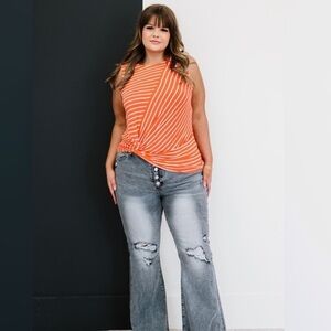 Just a City Girl Striped Twist Detail Tank
